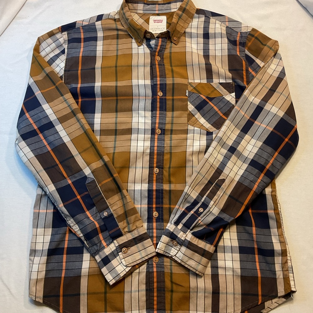 Levi's Men's Long Sleeve Button-Up Brown/Orange Pattern, Size L Country Flannel